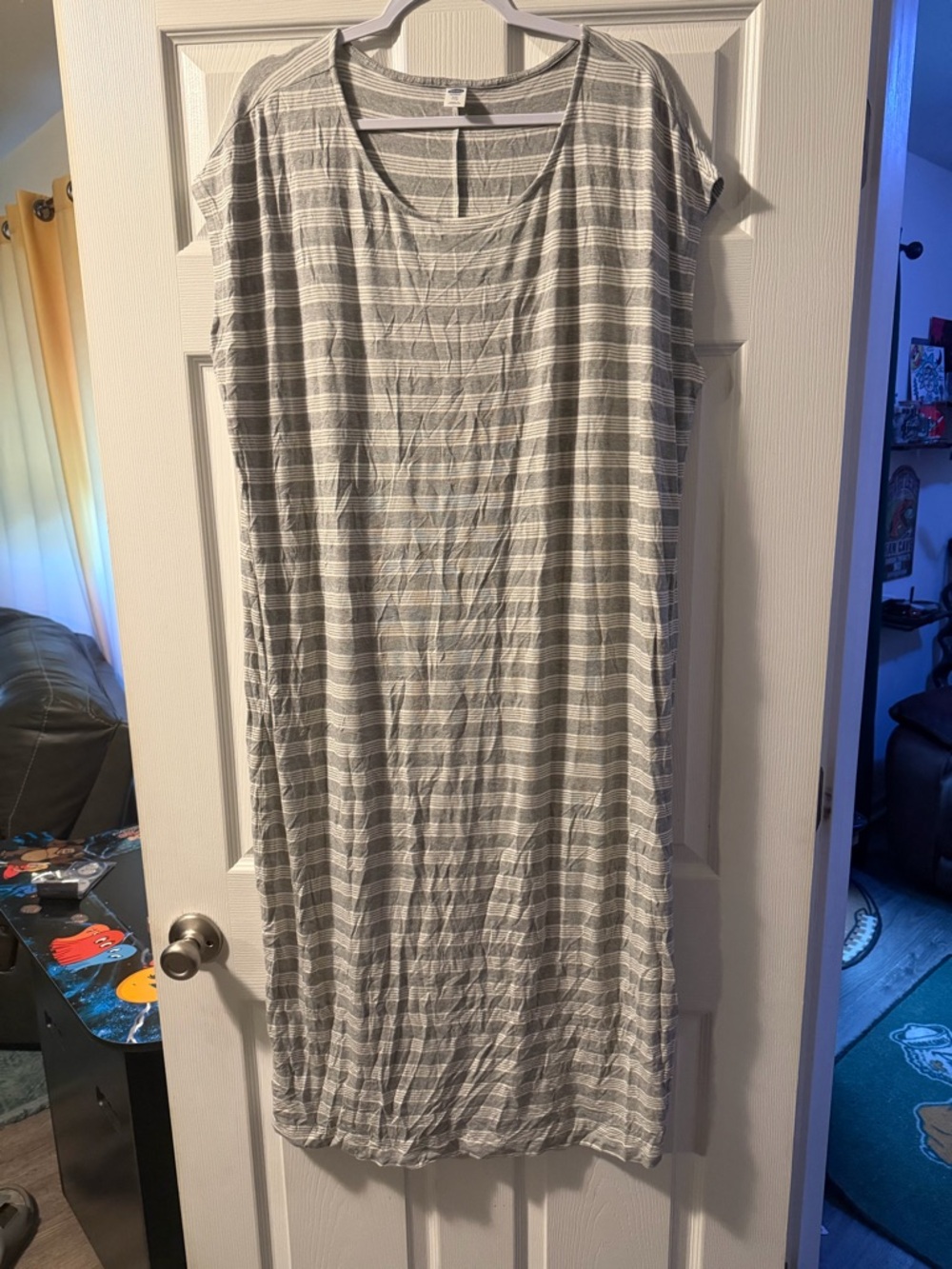 Old Navy 2X Casual Striped Cap-Sleeve Midi Dress - Gray & White